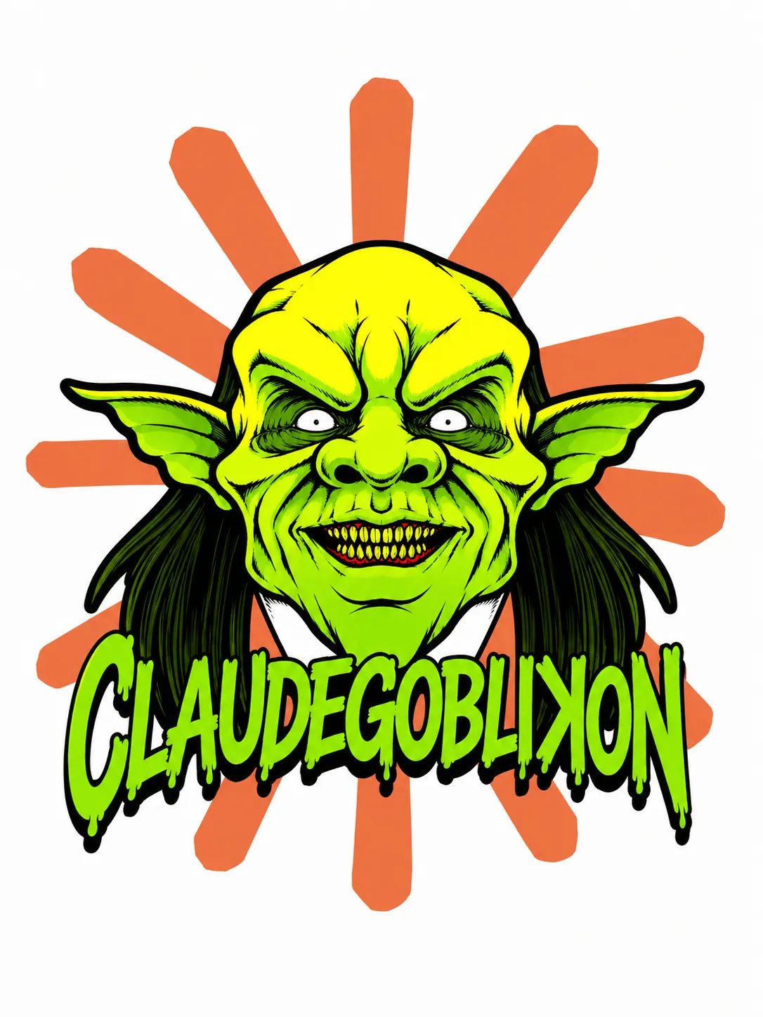 Claudegoblikon logo, a grinning green goblin head over an orange starburst with dripping lettering